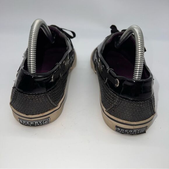 Sperry Top-Siders Black Sequined Covered Deck Shoes w/Ribbon Laces - Picture 5 of 10